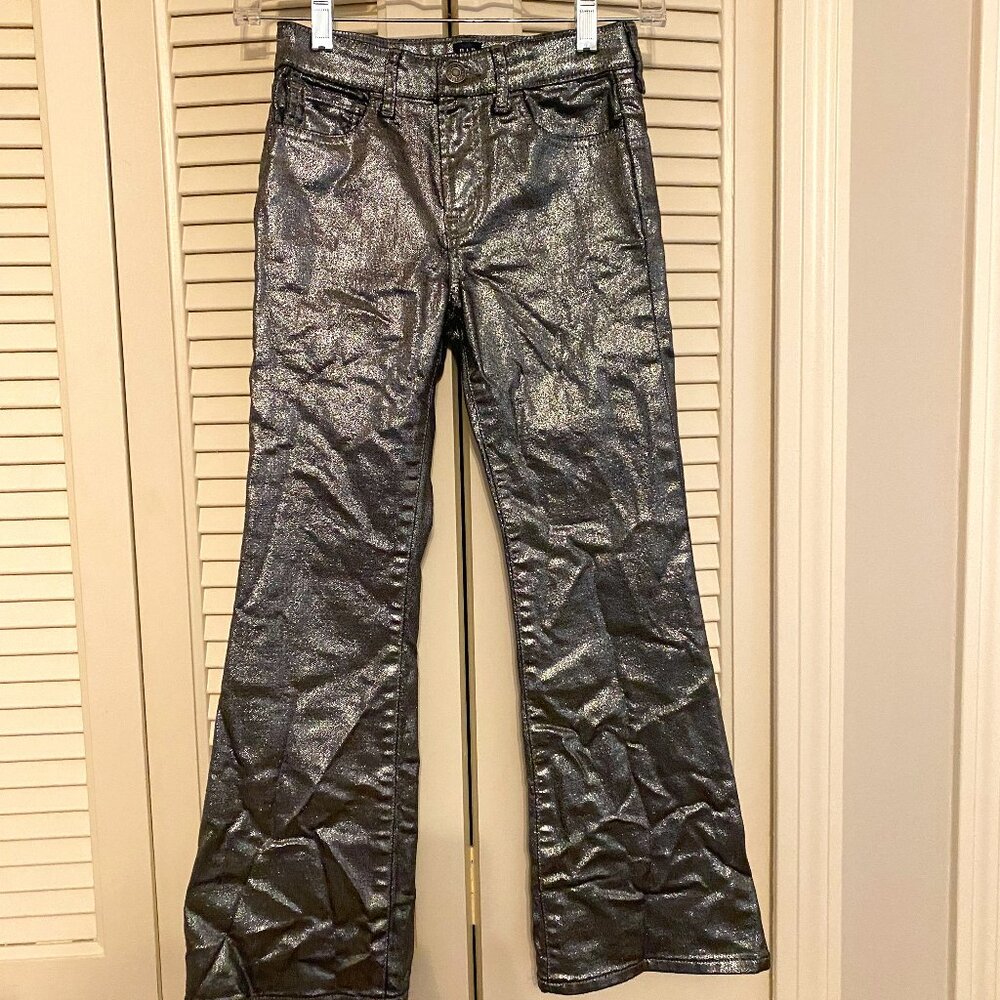 Gap Kids '70s Flare High Rise Metallic Jean in color "moonless night" Size 8